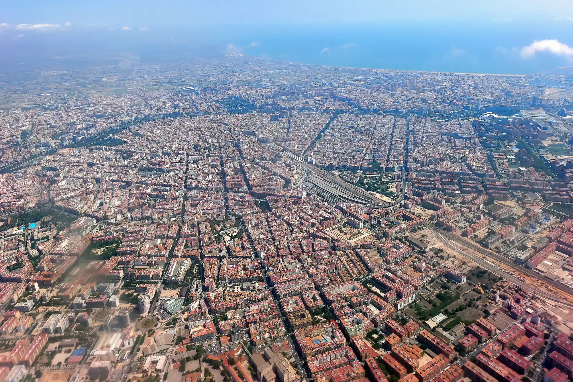 Aerial Views of Spain, Switzerland, Greece 2 Flight over Valencia City Center with the Turia Park