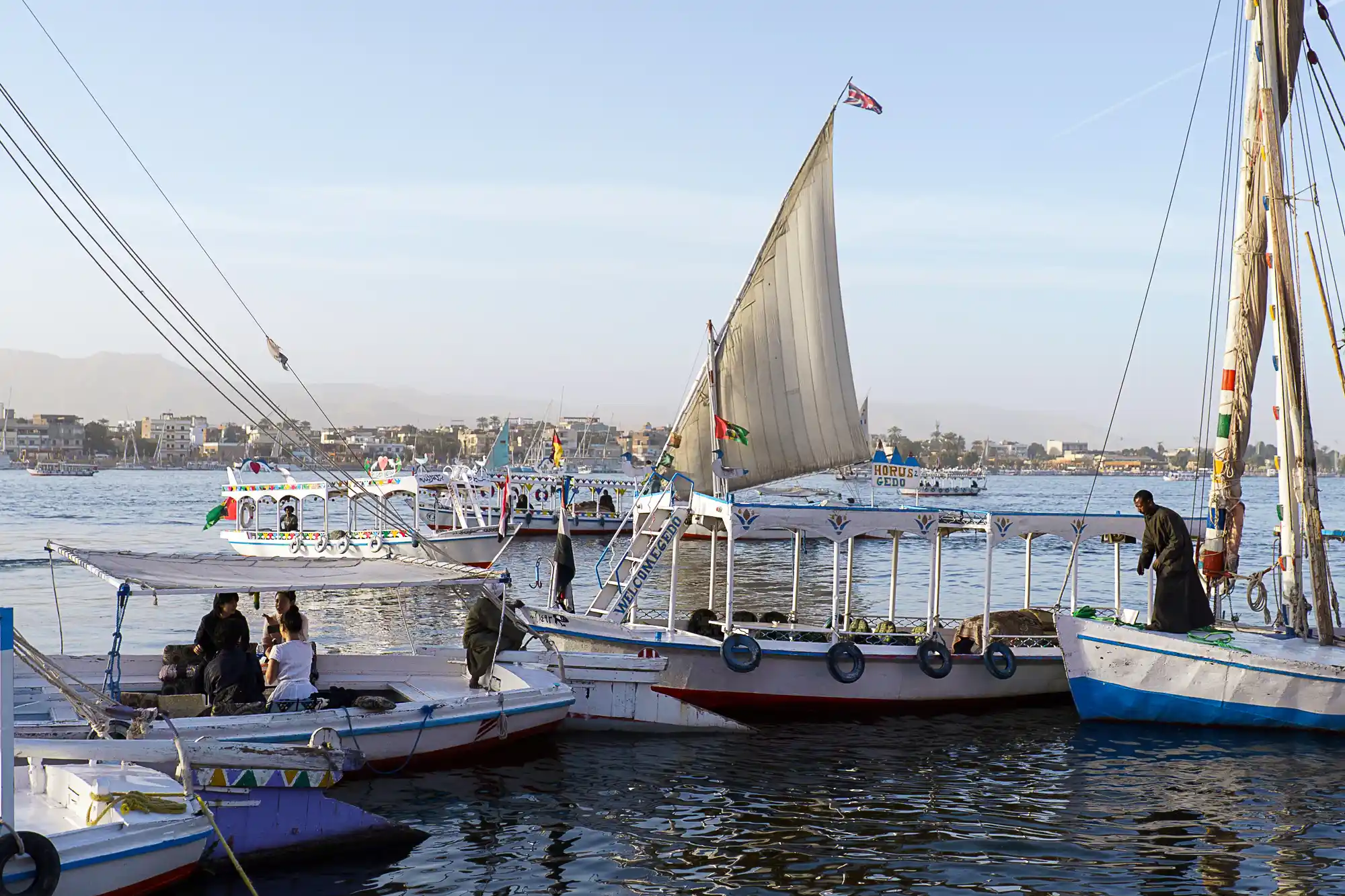 A lot of boats on the pier at Luxor