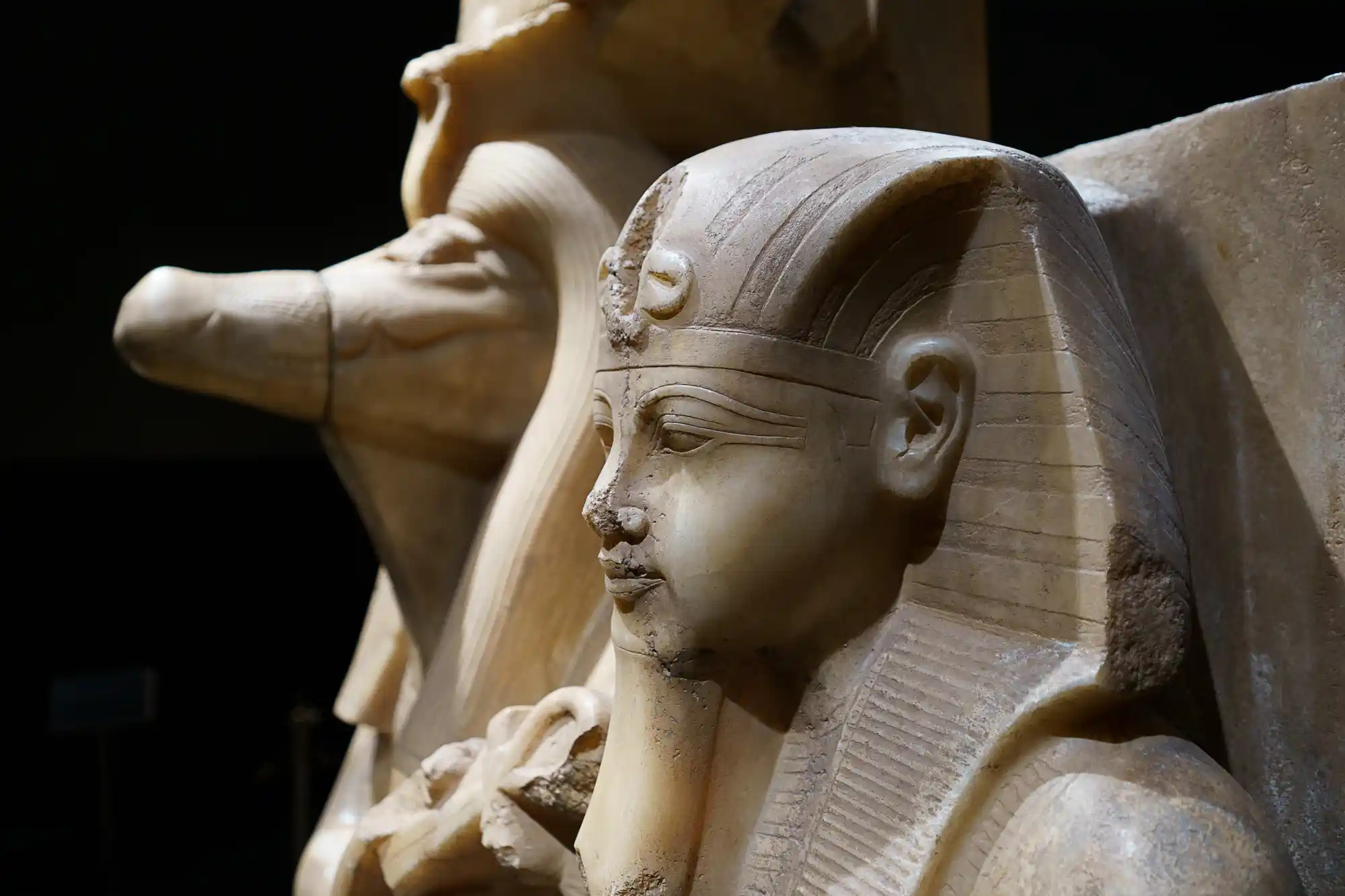 King Pharaoh Amenhotep III and Alabaster Sobek at the Luxor Museum