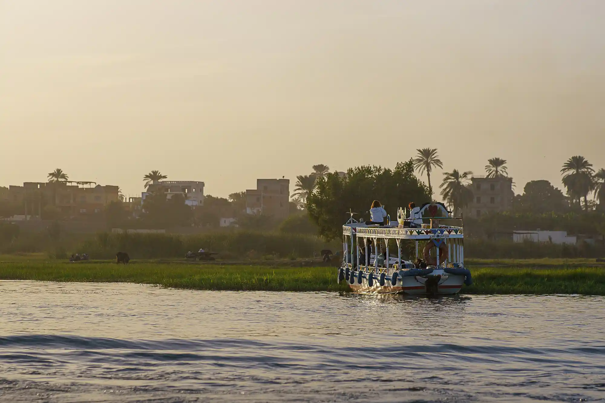 Felucca boats on the Nile at sunset