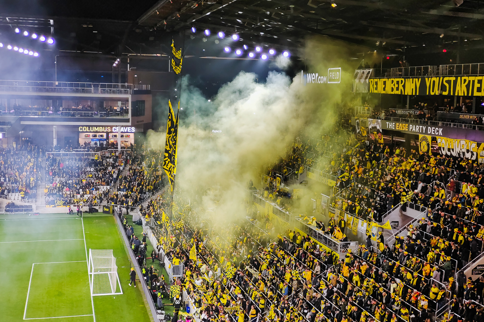 The Crew Soccer Match with smoke torches