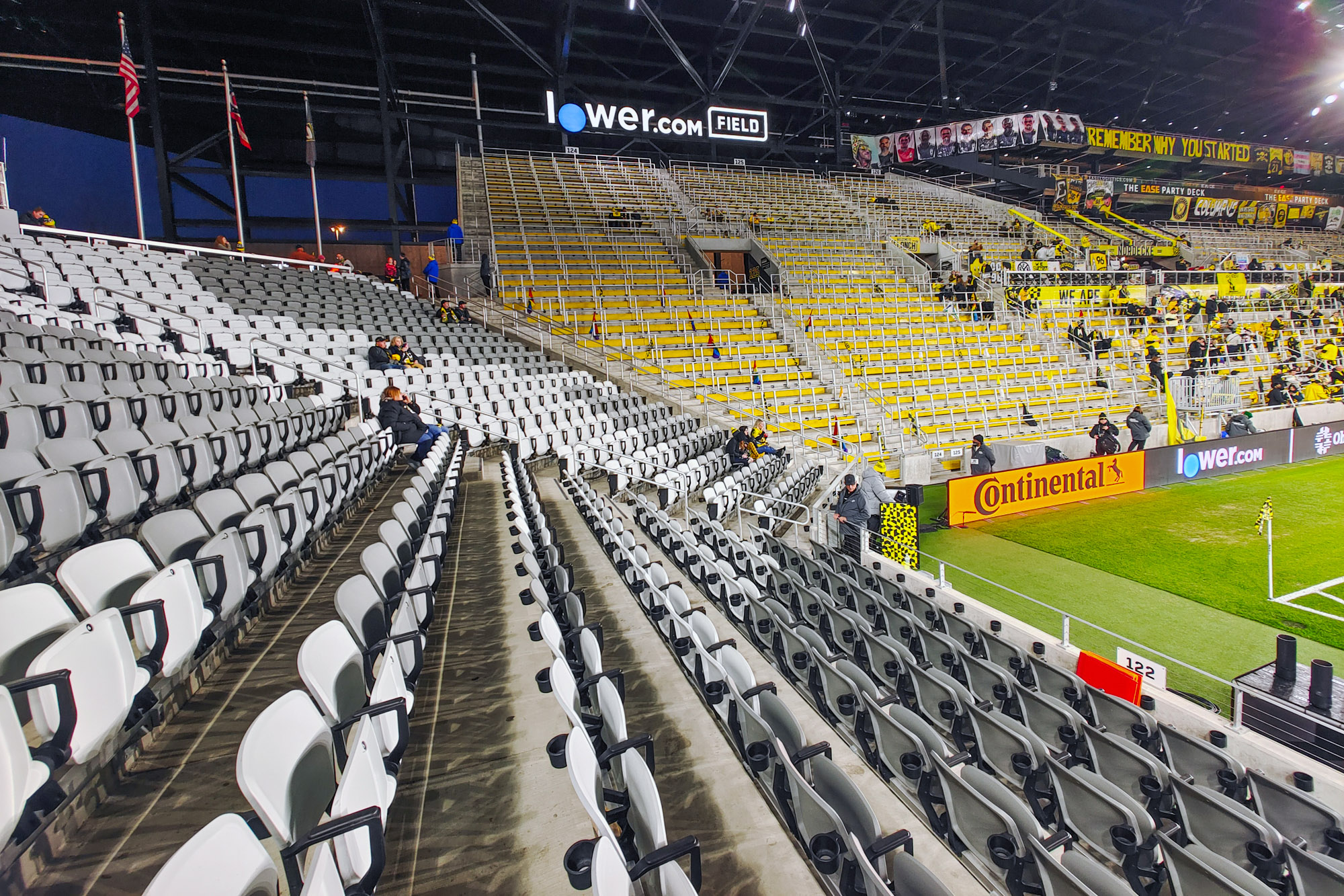 Rows of seats at a soccer game