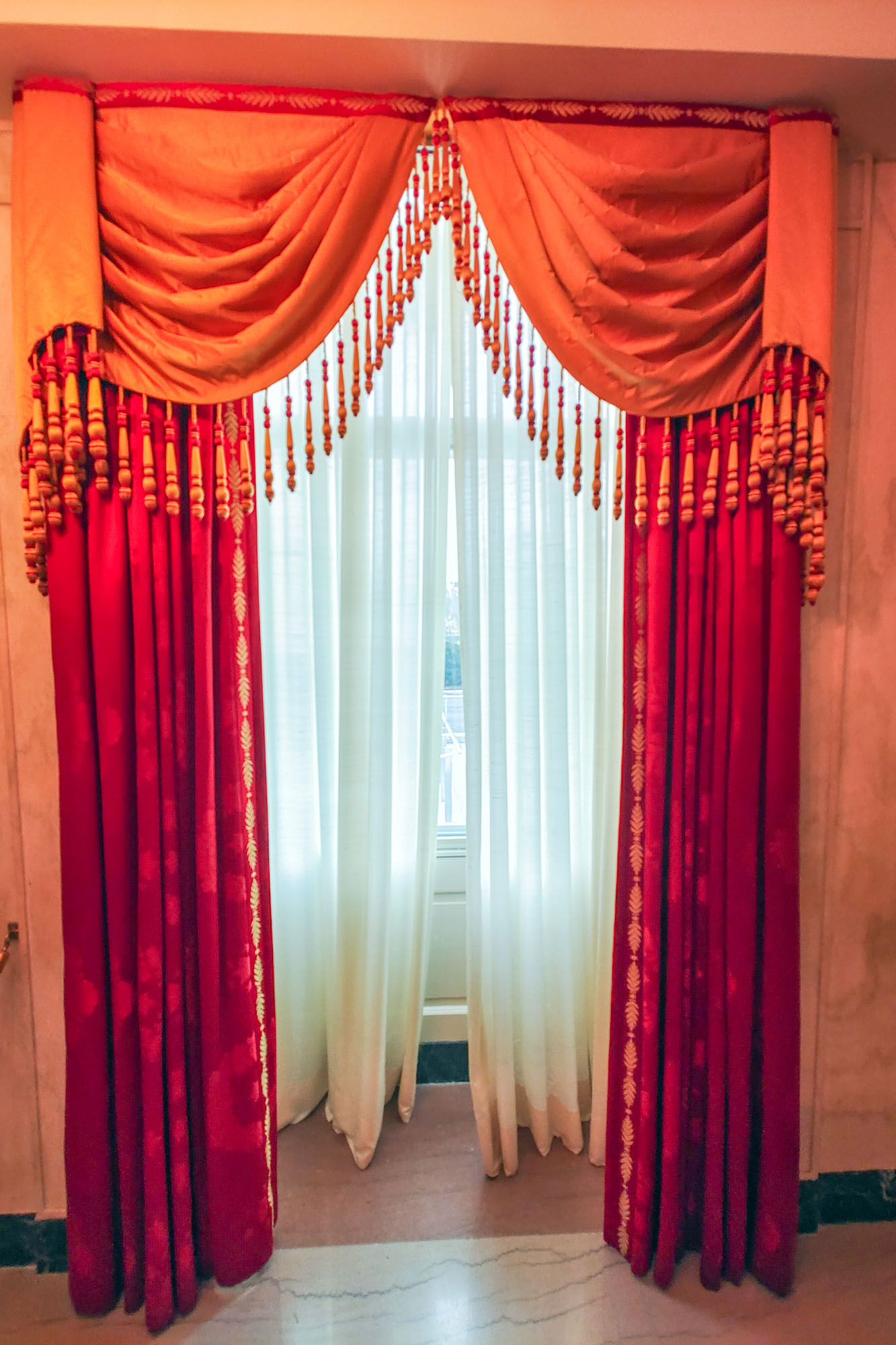Red White House curtain