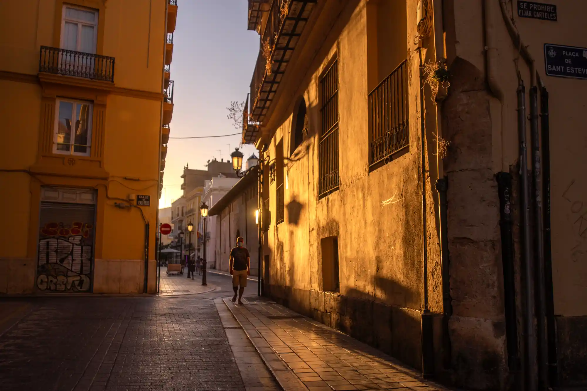 Sunset bathed street in Valencia