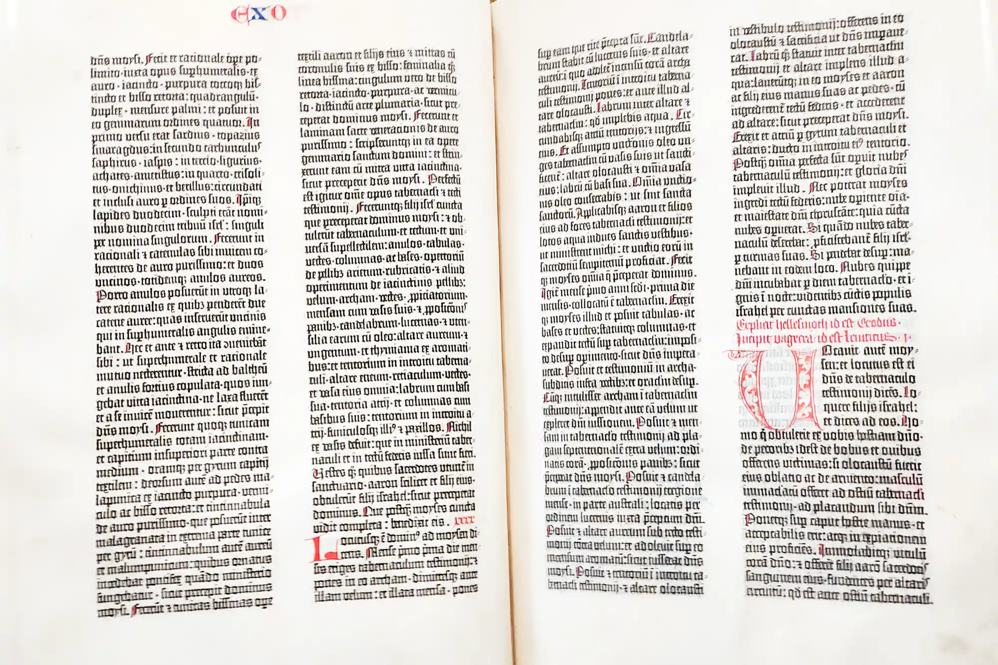 Close up of a page of a Gutenberg Bible