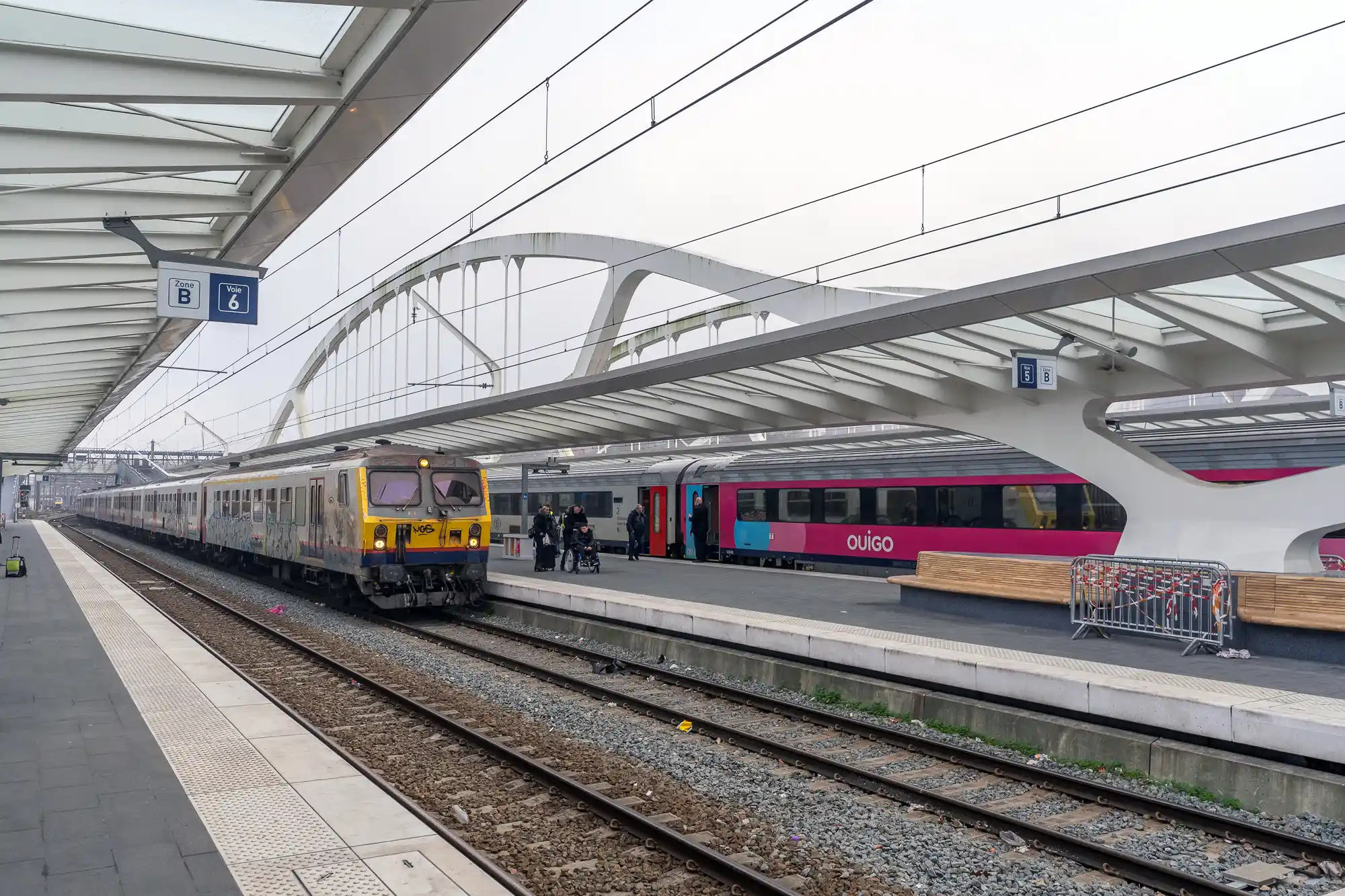 Train arriving at the new train station in Mons