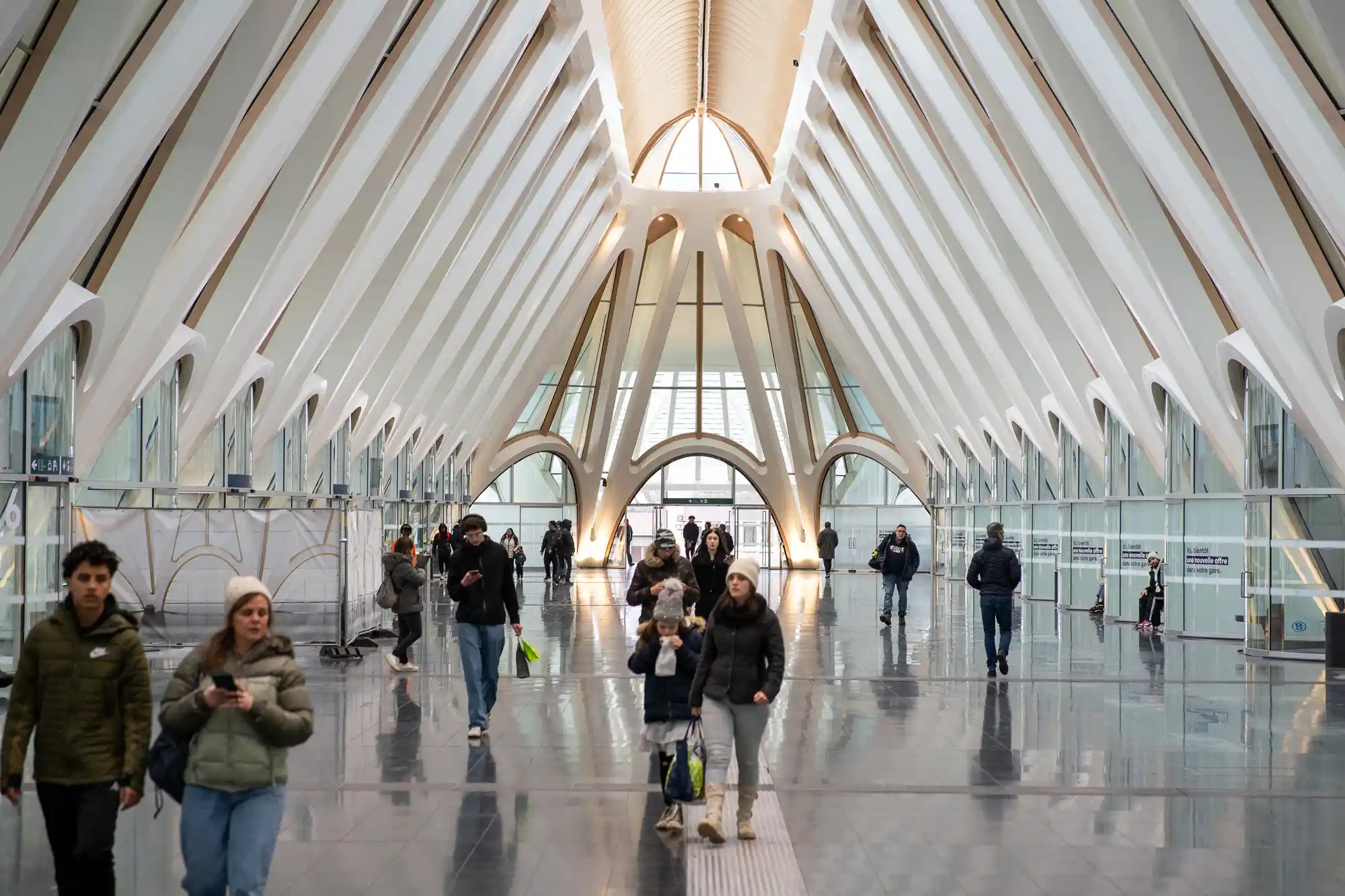 People inside the Calatrava train station