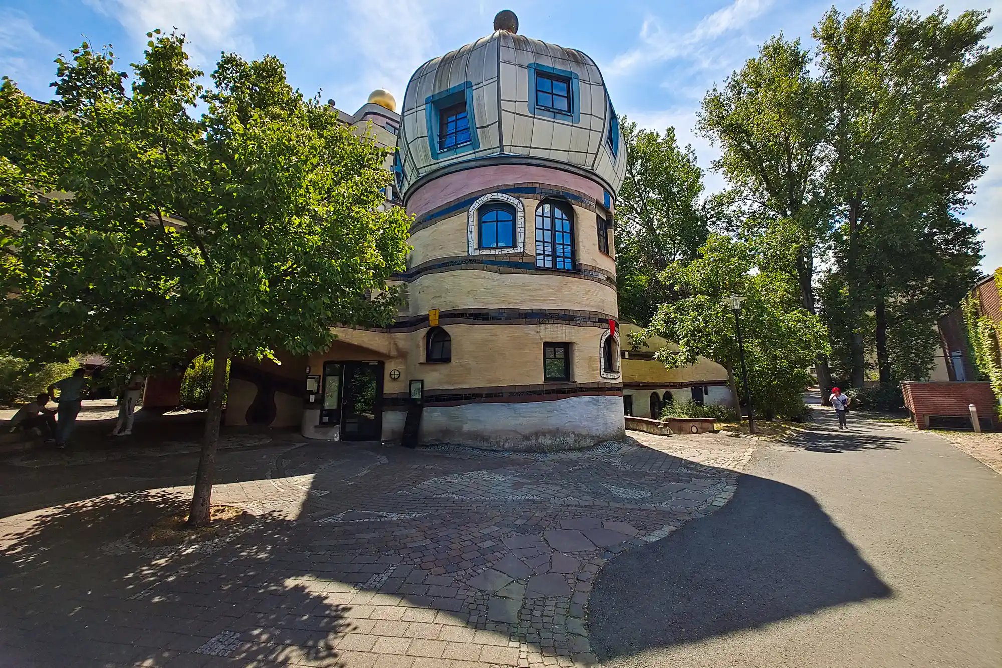 Colorful window shapes on the Waldspirale building