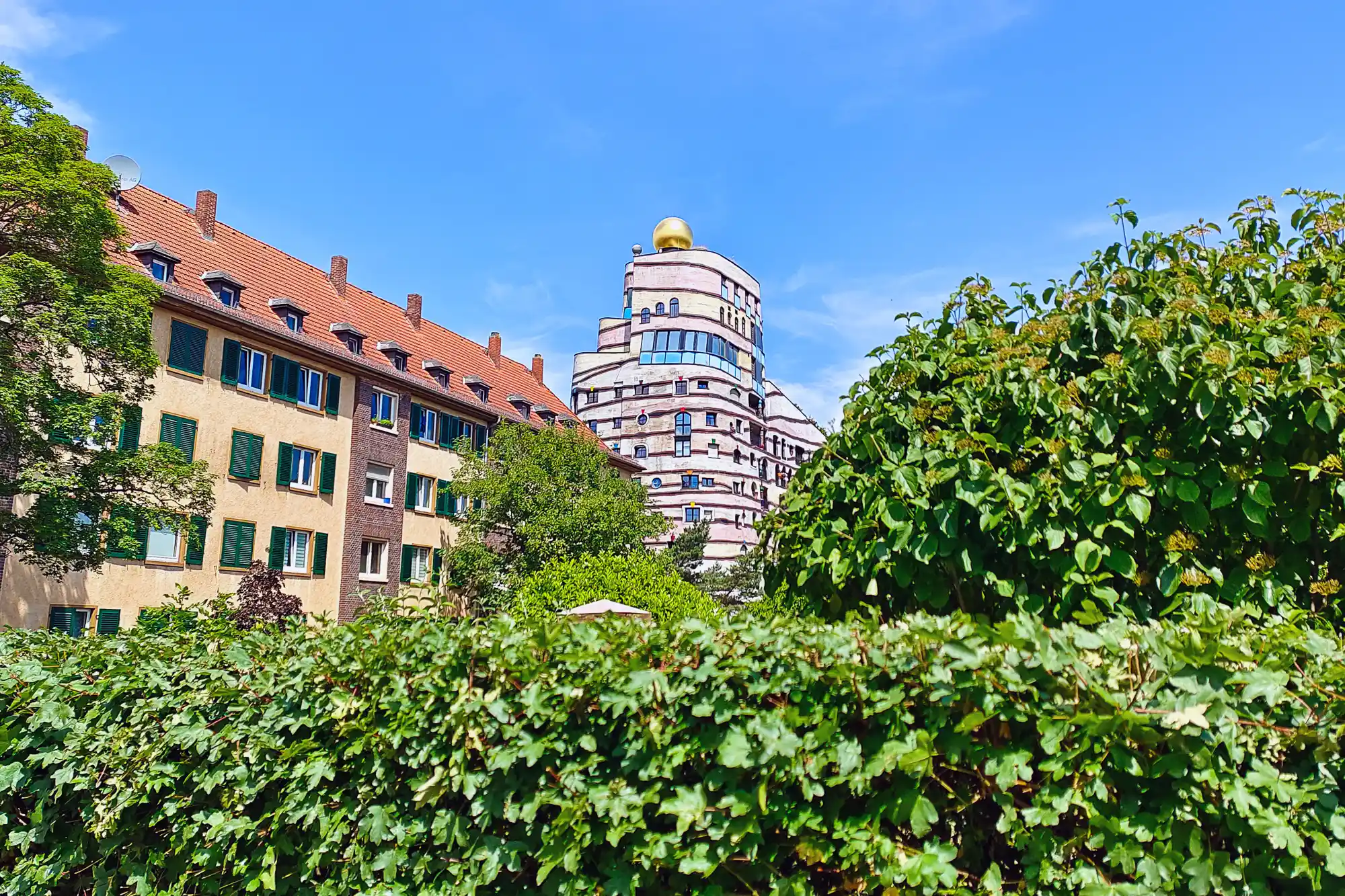 Exterior pathway beside the Waldspirale complex