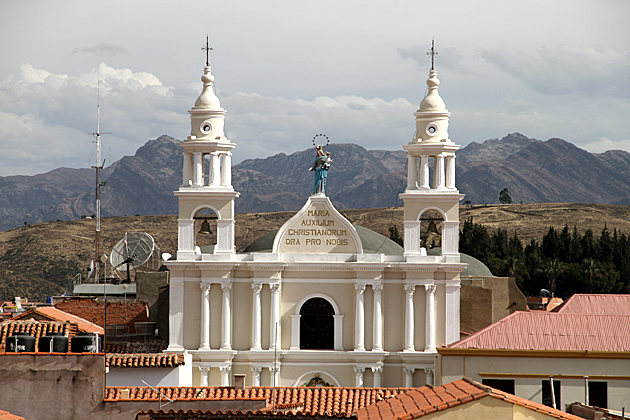 Bolivia church with mountains
