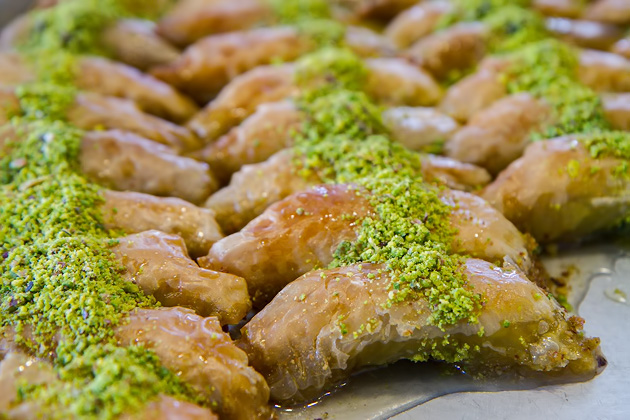 Baklava covered in Pistachios