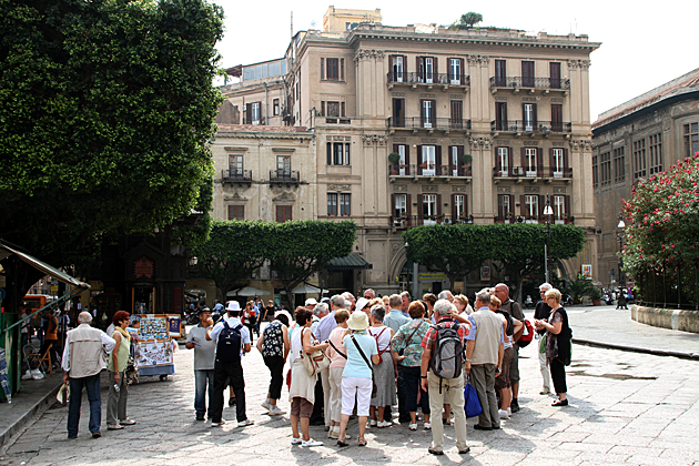 Tourist group in Palermo, Sicily