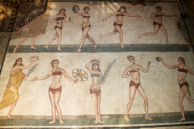 Villa Romana del Casale 11 Villa Romana del Casale women working out mosaic