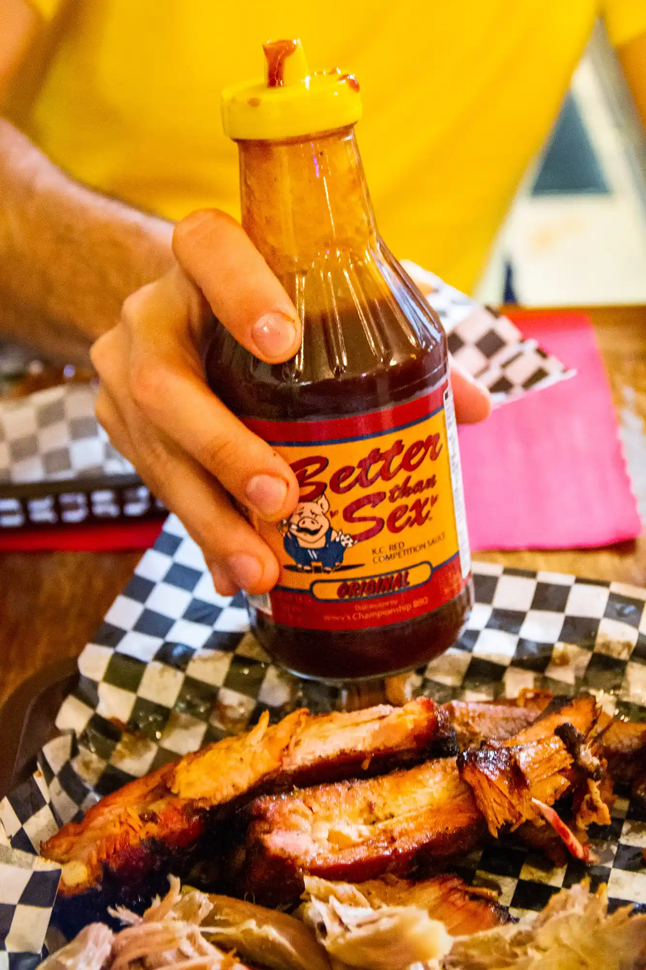 Better than sex hot sauce at Wiley's Championship BBQ in Savannah