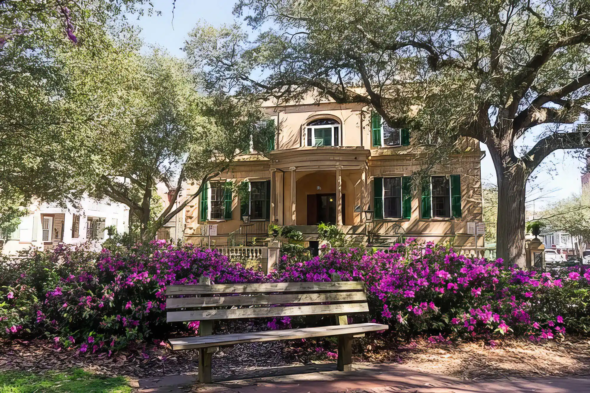 Oglethorpe Square 2 Oglethorpe Square with bench in Savannah