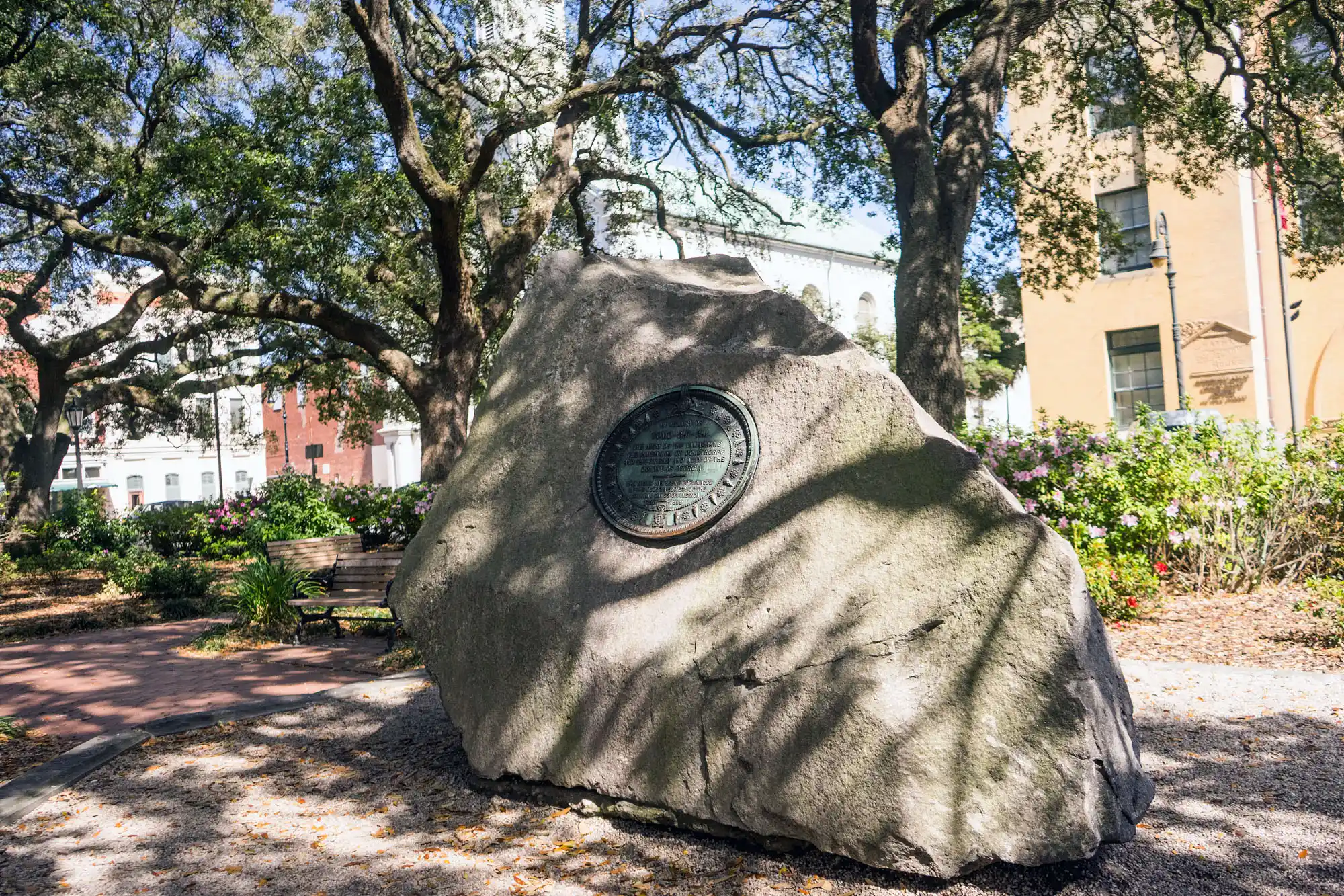 Wright Square 3 Tomochichi Stone at Savannah Wright Square