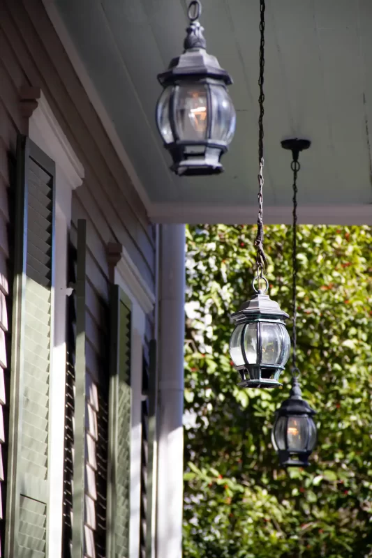 Warren Square 3 Lantern porch lights in a row in Savannah
