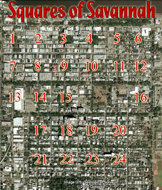 The 24 Squares of Savannah 3 Map of Squares in Savannah