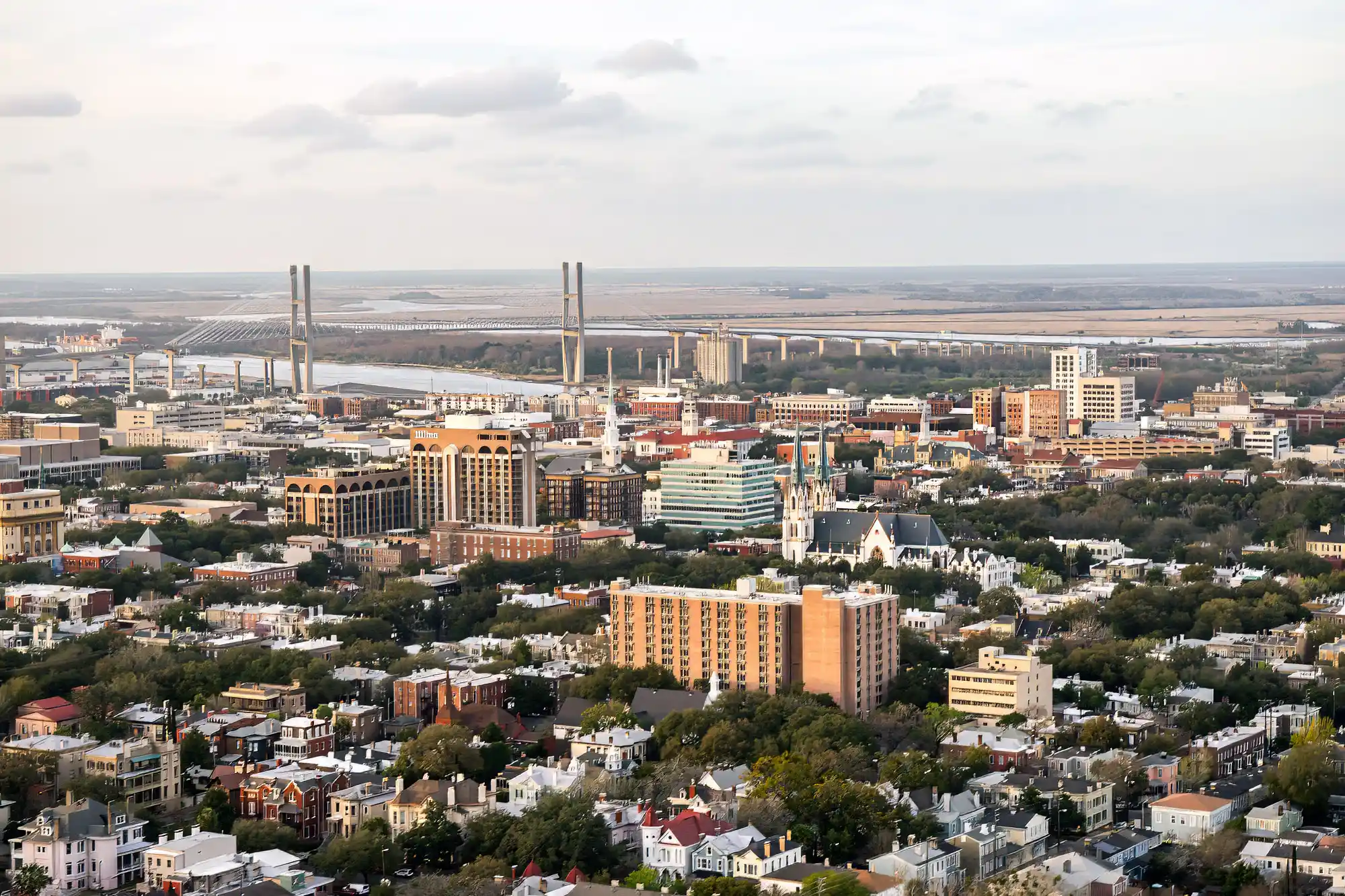 Savannah from the Air with Old City Helicopters 2 Savannah from above with bridge and cathedral taken during a helicopter tour