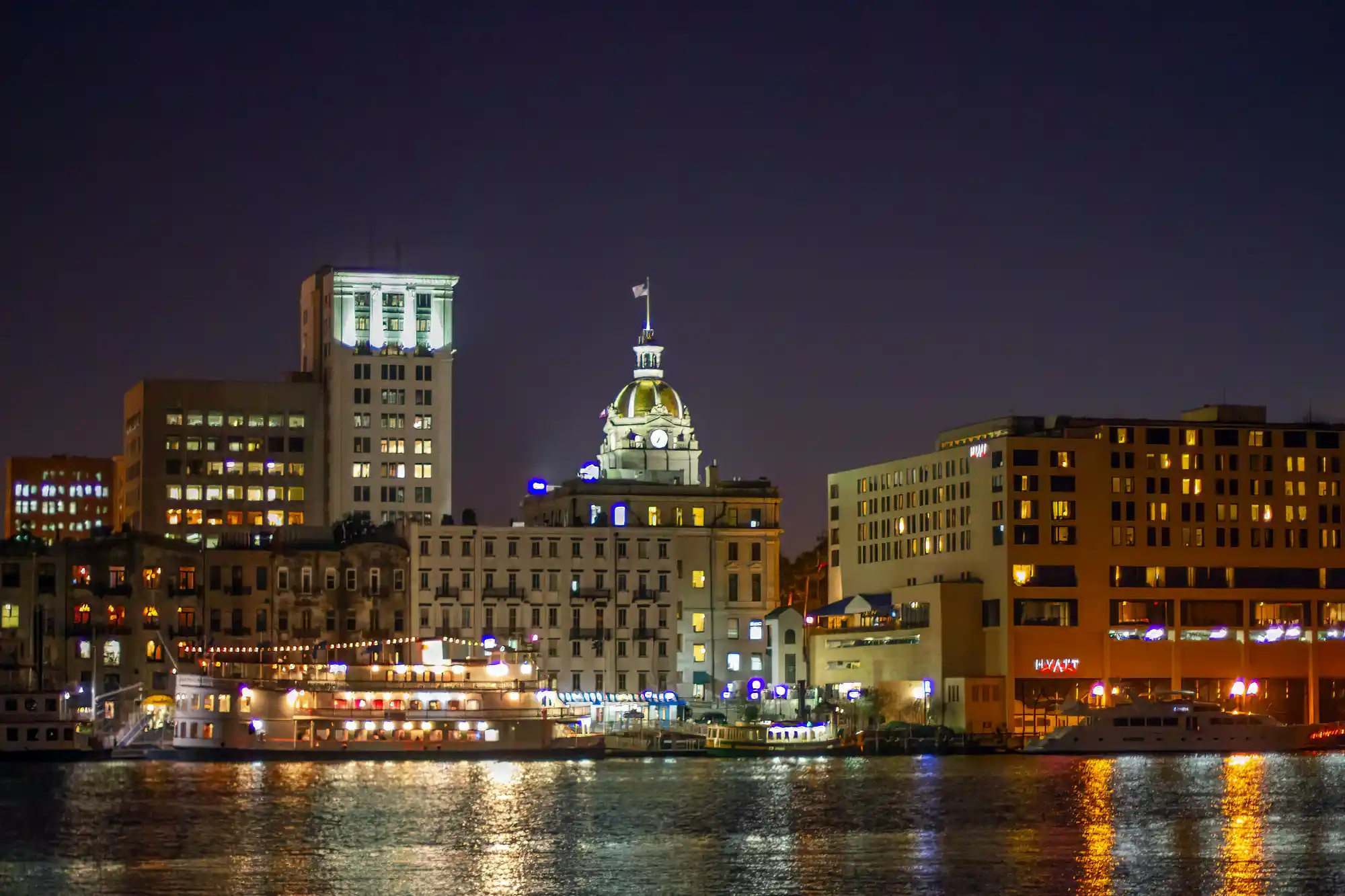 Savannah River and city at night batch