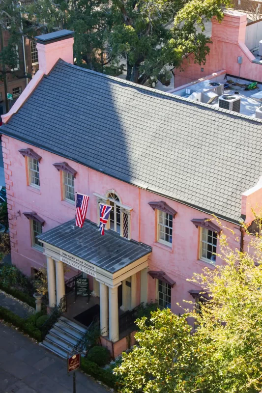Reynolds Square 3 Pink House Restaurant in Savannah view from above